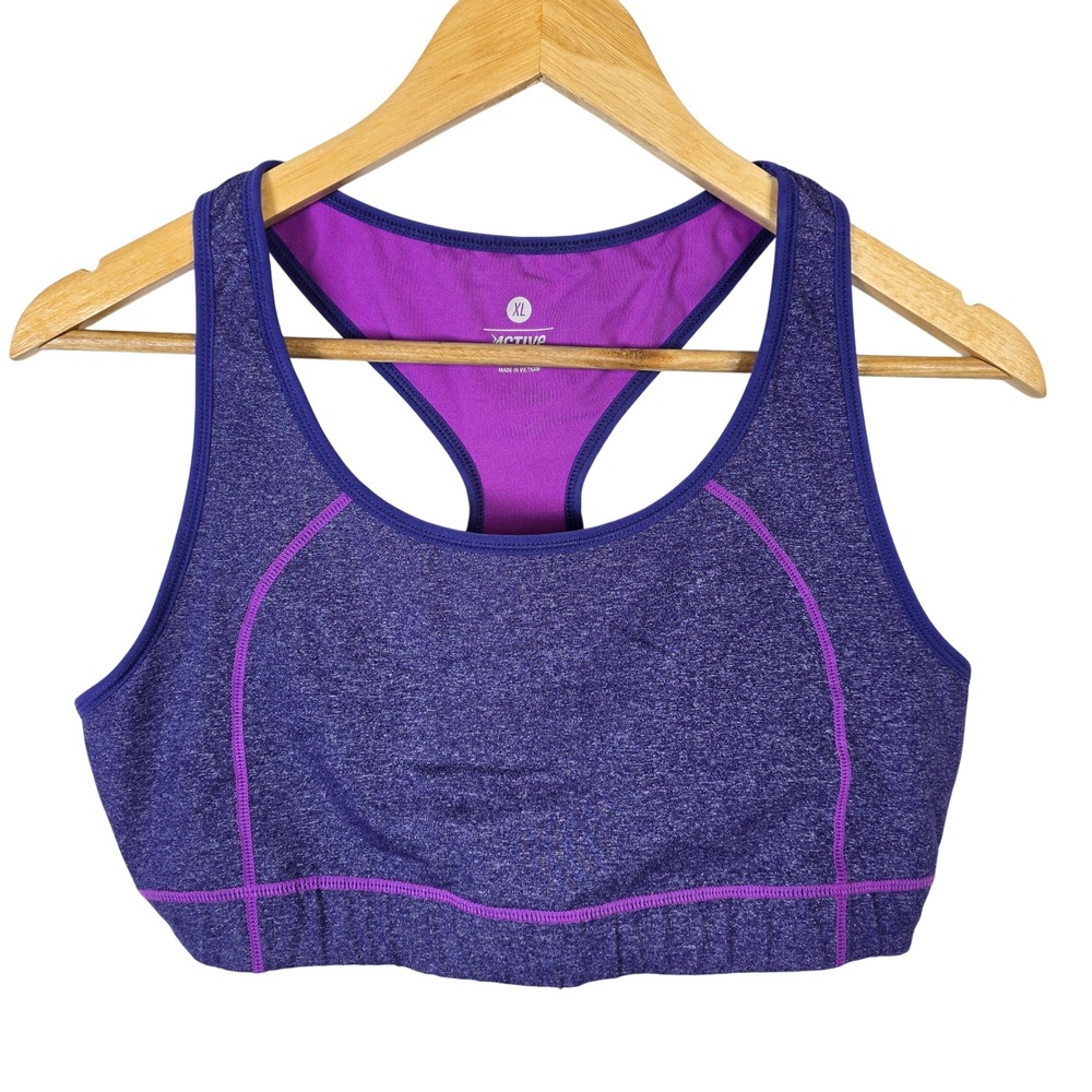 Active by Old Navy Women's XL Purple Heathered Racerback Sports Bra‎ Compression